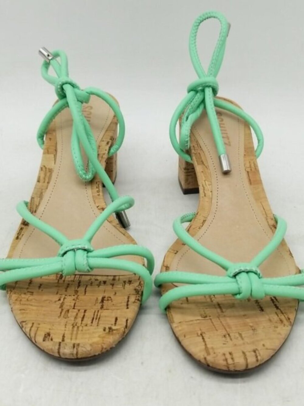NWT Schutz Mint Green Strappy Cork Block Heel Sandals Size 7B